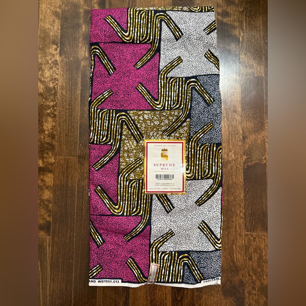Supreme Wax | 6 yards of African Fabric in Black, White, Pink and Gold Print